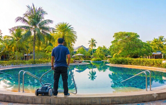 Aquaa Treat team working on a swimming pool project