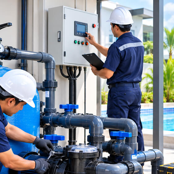 Erection and commissioning of swimming pool equipment